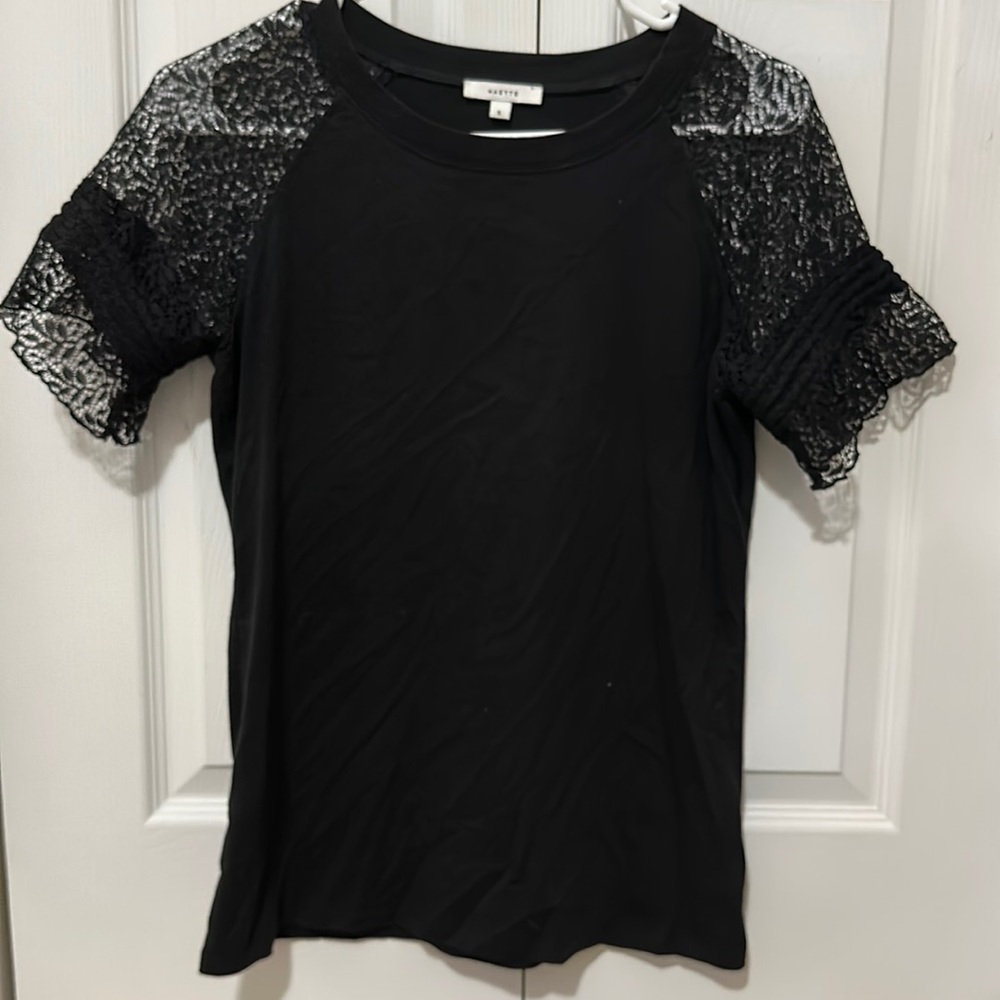 Stella & Dot black lace short sleeve top